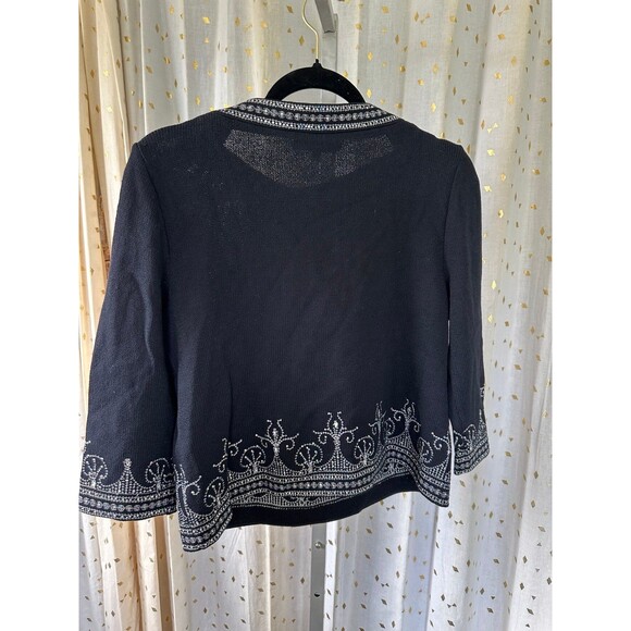 St. John Evening Jeweled Embroidered Black Cropped Bateau Neck Knit Sweater 6 - Picture 4 of 7